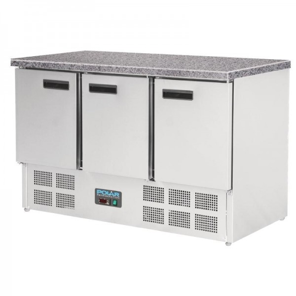 Polar Thekenkühltisch mit Marmorarbeitsfläche 3türig 368Ltr