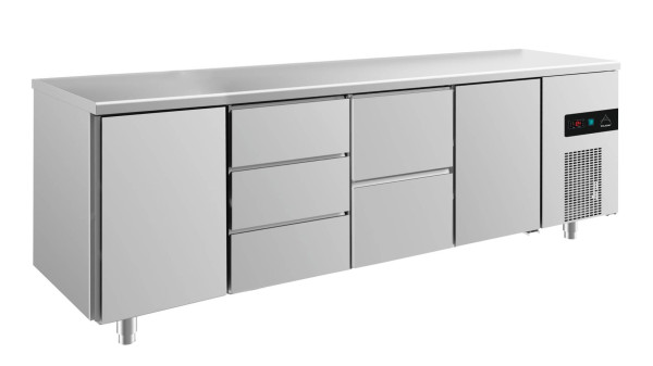 Kühltisch -2 bis +8°C 2330x700x850mm mit 2x Türen, 1x zwei Schubladen und 1x 3 Schubladen